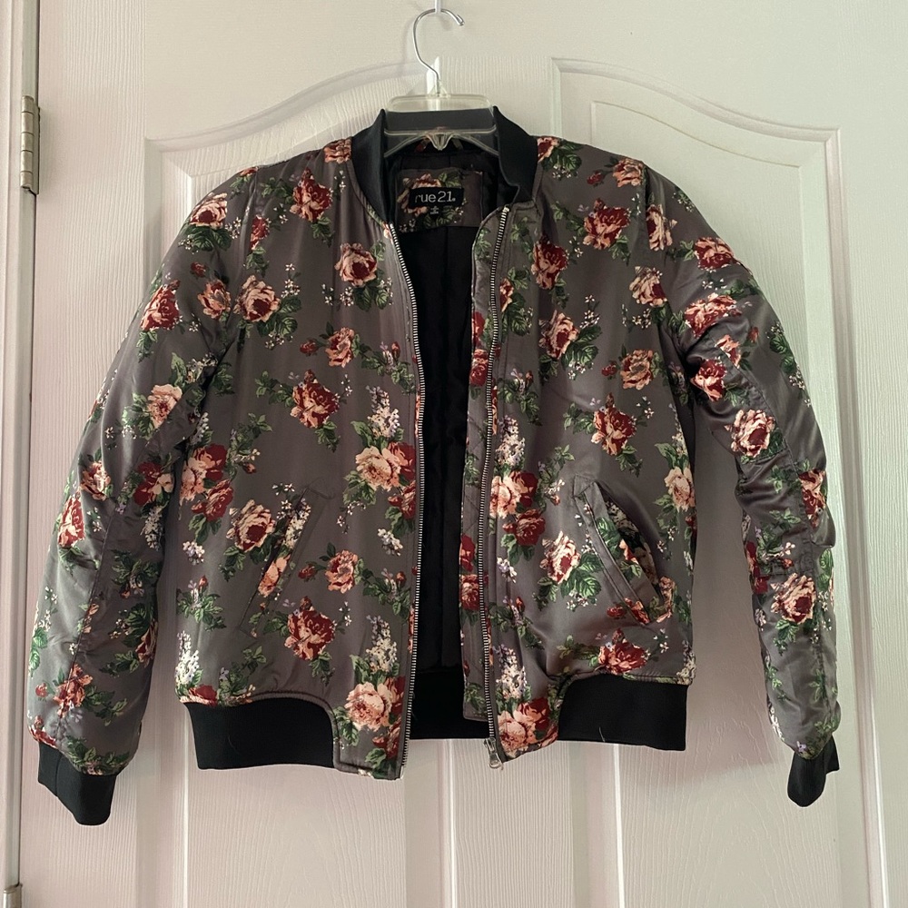 Gray and pink bomber jacket